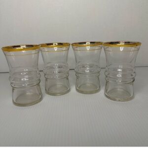 VTG Anchor Hocking 1940s Gold Rimmed, Hourglass Shape Ribbed Glass 4 inch tall